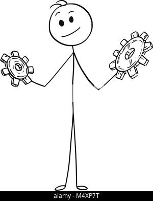 Cartoon der Unternehmer mit zwei Zahnrädern Stock Vektor