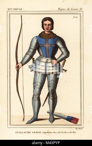 Guillaume Lemay, Kapitän der 26 Bogenschützen du Roi von König Ludwig XI. von Frankreich. Papierkörbe Lithographie nach seinem Grabstein in Saint-Pierre-des-Arcis Kirche in Roger de Gaignieres' portfolio VII 38 von Le Bibliophile Jakob aka Paul Lacroix's Kostüme Historiques de la France (Historische Kostüme von Frankreich), Verwaltung de Librairie, Paris, 1852. Stockfoto