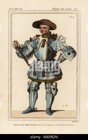 Arthur III Herzog von Bretagne, Graf von Richmond, Artus de Bretagne, duc de Richemont, connetable de France 1393-1458. Papierkörbe Lithographie von Leopold Massard nach einem Portrait in Roger de Gaignieres' portfolio VI 48 von Le Bibliophile Jakob aka Paul Lacroix's Kostüme Historiques de la France (Historische Kostüme von Frankreich), Verwaltung de Librairie, Paris, 1852. Stockfoto