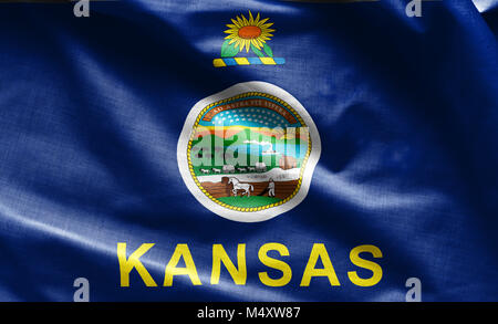 Fabric Textur der Kansas Flagge - Fahnen aus den USA Stockfoto
