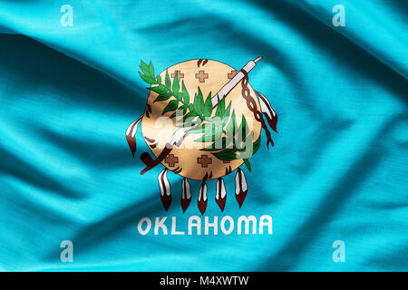 Fabric Textur der Oklahoma Flagge - Fahnen aus den USA Stockfoto