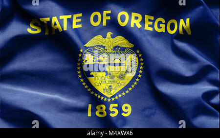 Fabric Textur der Oregon Flagge - Fahnen aus den USA Stockfoto