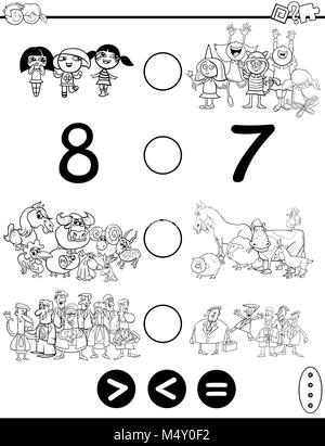 Größer kleiner gleich Spiel Färbung Seite Stockfoto