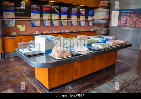 Geologische Anzeige im Visitor Center in der Arches National Park, Moab, Utah. Stockfoto