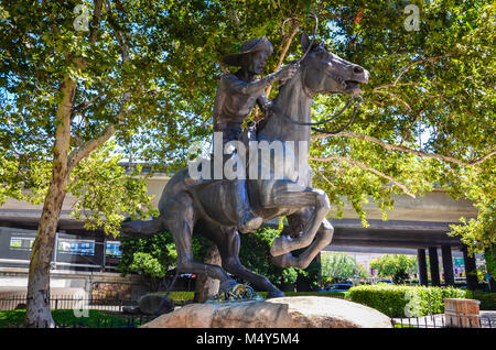 Pony Express Statue auf Pony Express Station Museum in Göteborg, Nebraska. Stockfoto