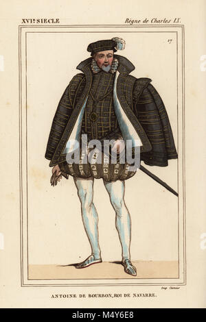 Antoine de Bourbon, König von Navarra, Herrschaft von König Karl IX. von Frankreich. Papierkörbe Lithografie nach einem Porträt in Roger de Gaignieres' Gallery portfolio IX 16 von Le Bibliophile Jakob aka Paul Lacroix's Kostüme Historiques de la France (Historische Kostüme von Frankreich), Verwaltung de Librairie, Paris, 1852. Stockfoto