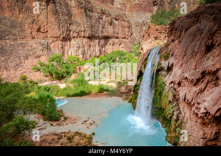 Havasu Wasserfall ist ein Wasserfall der Havasu Creek, im Grand Canyon, Arizona, Usa. Es ist innerhalb der Havasupai Stammes- Länder. Stockfoto