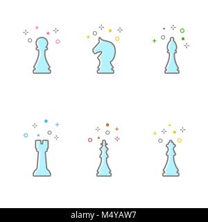 Set schach Symbol. Flache Linie Stil. Stock Vektor