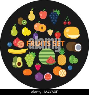Sammlung von frischem Gemüse und Früchten. Gesunder Lebensstil Konzept. Bio Lebensmittel Symbole Vector Illustration. Flat Style Stock Vektor