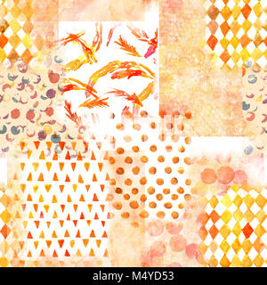 Eine abstrakte Patchwork nahtlose Aquarell Muster in warmen Farben Stockfoto
