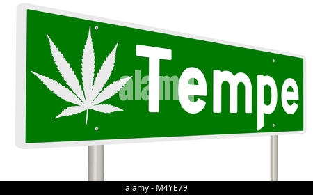 Rendering von einem grünen Hinweisschild mit Marihuana Blatt für Tempe Stockfoto