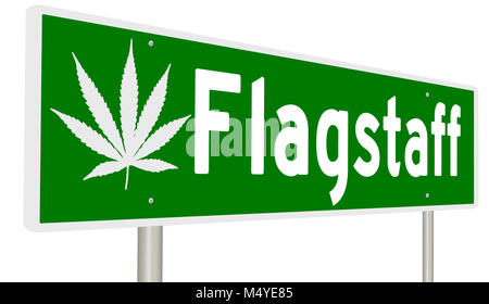 Rendering von einem grünen Hinweisschild mit Marihuana Blatt für Flagstaff Stockfoto
