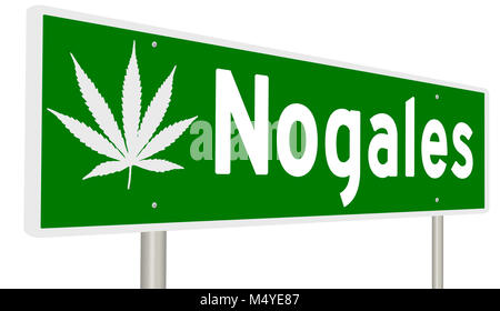 Rendering von einem grünen Hinweisschild mit Marihuana Blatt für Nogales Stockfoto