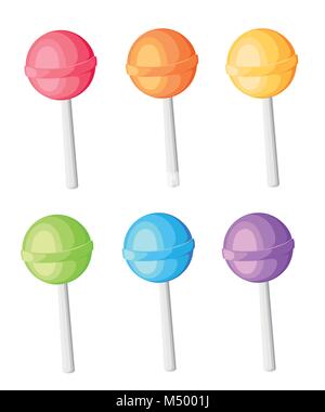 Lutscher Sammlung candy auf Stick mit verdrillten design Süßigkeiten Lutscher vector illustration symbol im Comic-stil auf weißem Hintergrund. Stock Vektor