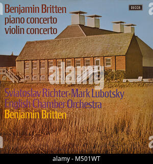 Benjamin Britten, Sviatoslav Richter, Mark Lubotsky, English Chamber Orchestra - original Vinyl Album Cover - Klavierkonzert / Violinkonzert - 1971 Stockfoto