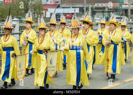 Die Bauern Tanz aufgetreten die Ernte in Korea zu feiern. Stockfoto