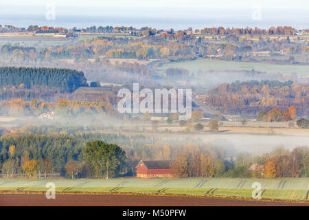 Ländliche Landschaft mit Nebel im Herbst Stockfoto