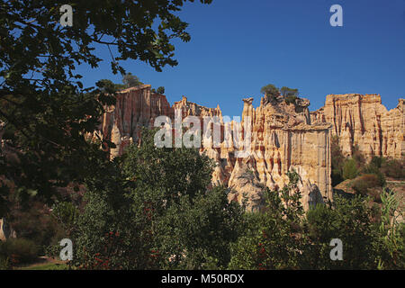 Les Orgues, Sandstein Säulen Erosion durch Wasser und Wind, Ille-sur-Têt, Pyrénées-Orientales, Royal, Frankreich Stockfoto