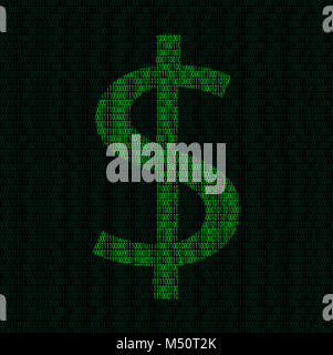 Silhouette von Dollar Symbol aus binären Ziffern Stockfoto