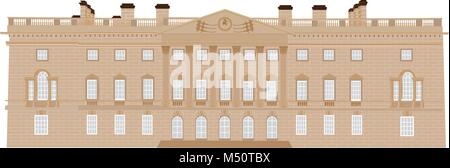 Ein herrschaftliches Haus aus dem 18. Jahrhundert mit Korinthischen Säulen mit verzierten Kapitellen, Balustraden, Giebel mit dekorativen Schnitzereien auf Weiß isoliert Stock Vektor