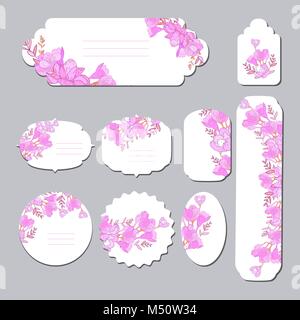 Blumen Frühling Vorlagen mit niedlichen Blumen. Für romantische und Ostern Design, Ankündigungen, Grußkarten, Poster, Werbung. Stock Vektor