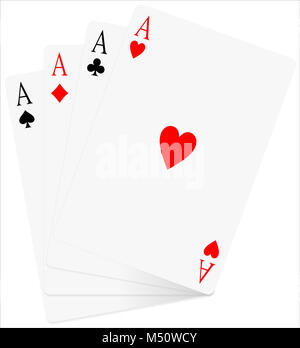 Vier Asse Karten. ace Card Poker Spiel. Eine Hand mit alle Asse auf Hintergrund isoliert Stockfoto