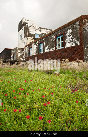 Blick von außen auf Casa Rosa, ein verlassenes Badehaus in Pozo de la Salud (Sabinosa, Insel El Hierro, Kanarische Inseln, Spanien) Stockfoto