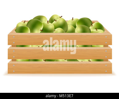 Holzkiste von Äpfeln Vector Illustration auf weißem Hintergrund Stockfoto