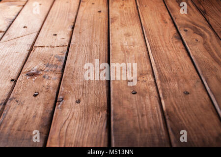 Holz- Hintergrund aus Brettern auf die gleiche Breite. Die Aussicht von oben. Dekorative altern Stockfoto