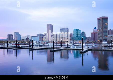 Skyline von Downtown und Inner Harbor in Baltimore, Maryland, USA Stockfoto