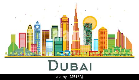 Dubai UAE Skyline der Stadt mit Gebäuden. Vector Illustration. Business Travel und Tourismus Abbildung mit moderner Architektur. Dubai Stadtbild Stock Vektor