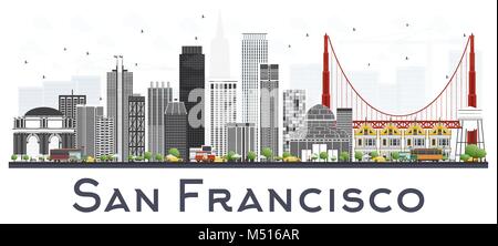 San Francisco USA Skyline der Stadt mit grauen Gebäude isoliert auf Weiss. Vector Illustration. Business Travel und Tourismus Konzept mit modernen Gebäuden. Stock Vektor