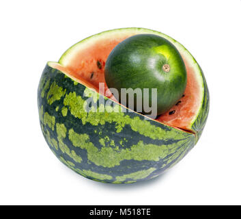 Zwei Wassermelonen auf weißem Hintergrund Stockfoto