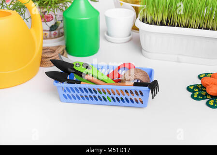 Tools für die Transplantation von Blumen. Stockfoto