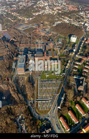 Luftbild, ehemalige Zeche Zollverein 1/2/8/Schacht 2, Zeche Zollverein, Folkwang Universität der Künste - SANAA-Gebäude, Designschool,, Essen, Stockfoto