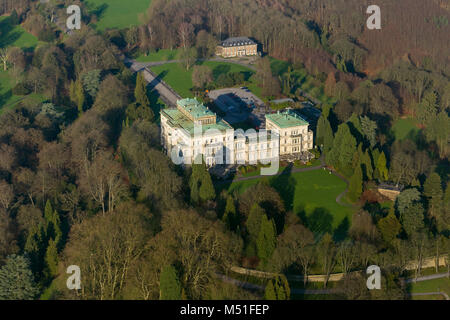 Luftaufnahme, Villa Hügel, dem ehemaligen Wohnhaus der Familie Krupp, Essen, Ruhrgebiet, Nordrhein-Westfalen, Deutschland, Europa, Essen, Ruhrgebiet,R Stockfoto