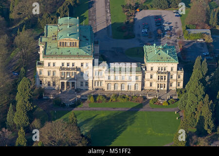 Luftaufnahme, Villa Hügel, dem ehemaligen Wohnhaus der Familie Krupp, Essen, Ruhrgebiet, Nordrhein-Westfalen, Deutschland, Europa, Essen, Ruhrgebiet,R Stockfoto