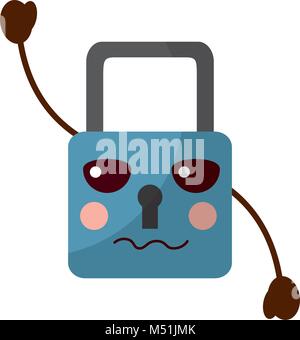 sicher sicher Vorhängeschloss Kawaii Charakter Stock Vektor