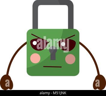 sicher sicher Vorhängeschloss Kawaii Charakter Stock Vektor