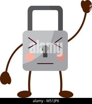 sicher sicher Vorhängeschloss Kawaii Charakter Stock Vektor