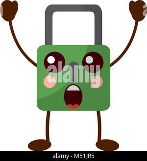 sicher sicher Vorhängeschloss Kawaii Charakter Stock Vektor