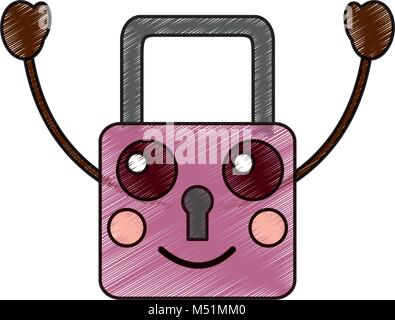 sicher sicher Vorhängeschloss Kawaii Charakter Stock Vektor