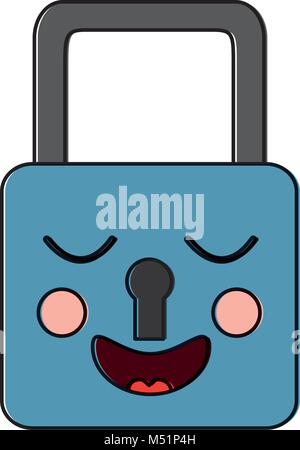 sicher sicher Vorhängeschloss Kawaii Charakter Stock Vektor