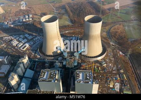 Luftaufnahme, Kraftwerk Westfalen, RWE Power, Kohlekraftwerk, Kraftwerksbau, Kühltürme, Hamm, Ruhrgebiet, North Rhine-Westphali Stockfoto