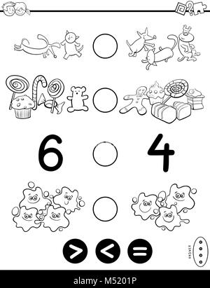 Größer kleiner gleich Spiel Buch Färbung Stockfoto