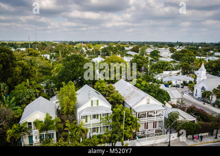 Luftaufnahme von Key West, FL von der Oberseite des Key West Leuchtturm zeigt historische Häuser gesehen. Stockfoto