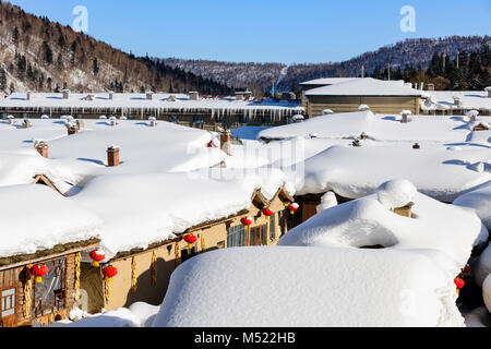 Schnee Stadt, Xue Xiang in Heilongjiang, bietet China Chinas wirklich Winter Wonderland. Tagsüber Anzeigen gibt es ein Märchen, surreale Erfahrung. Stockfoto