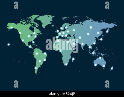 Globale Vernetzung Symbol internationaler Kommunikation mit einer Weltkarte Konzept mit Technik die verbindet Communities mithilfe von Computern und anderen Stockfoto