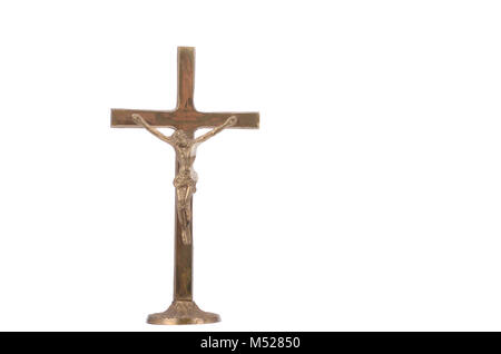 Die Skulptur des gekreuzigten Jesus Christus isoliert, das Christentum religion Konzept. Stockfoto