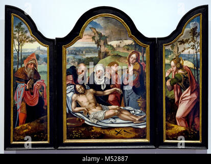 Pietà, die am Fuß des Kreuzes, Ambrosius Benson C1530 16., Jahrhundert, Italienisch, Italien, Belgien, Belgien, Flämische, (St John, empfangen von den toten Leib des Christus, die Jungfrau Maria in der Mitte und Maria Magdalena küssen den Wunden des Erlösers. ) Stockfoto